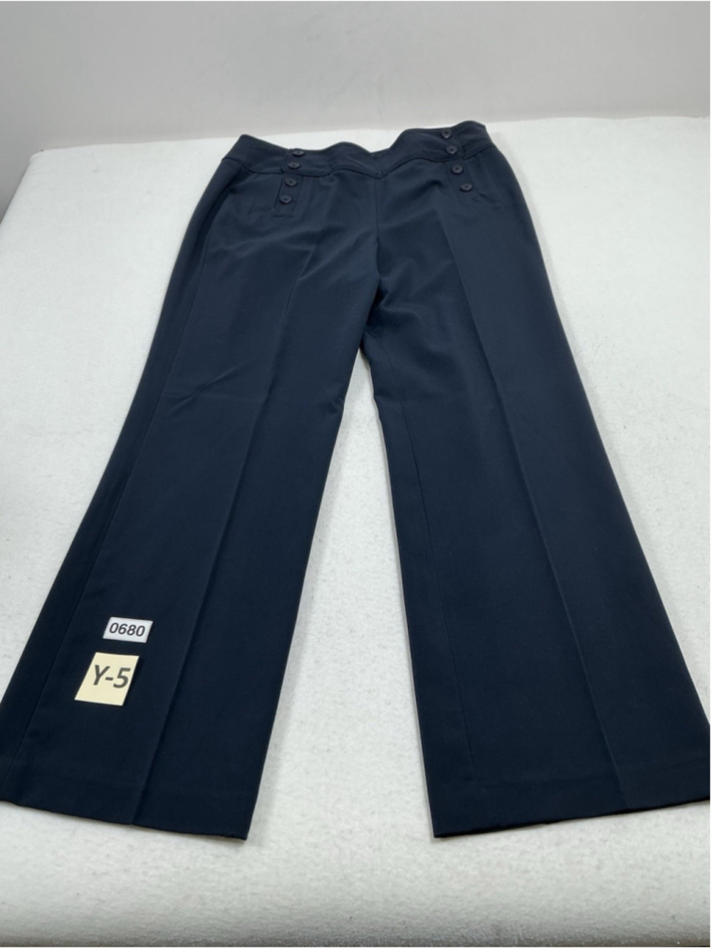 Womans Excellent Dress Barn Dress Pants Size 14 Navy Blue Side Zip Button Accent
